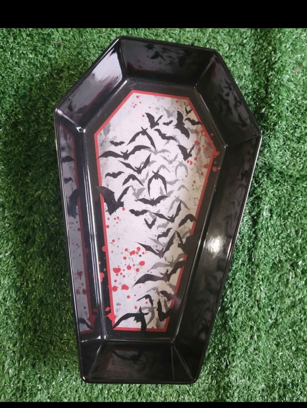 Halloween Gothic Coffin Shaped Decorative Tray in Black and Red